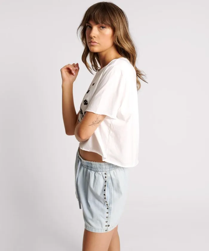 Women One Teaspoon Basic Tees FREE LOVE CROPPED TEE Women One Teaspoon Basic Tees FREE LOVE CROPPED TEE