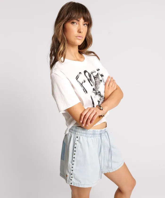 Women One Teaspoon Basic Tees FREE LOVE CROPPED TEE Women One Teaspoon Basic Tees FREE LOVE CROPPED TEE
