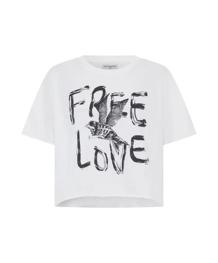 Women One Teaspoon Basic Tees FREE LOVE CROPPED TEE Women One Teaspoon Basic Tees FREE LOVE CROPPED TEE