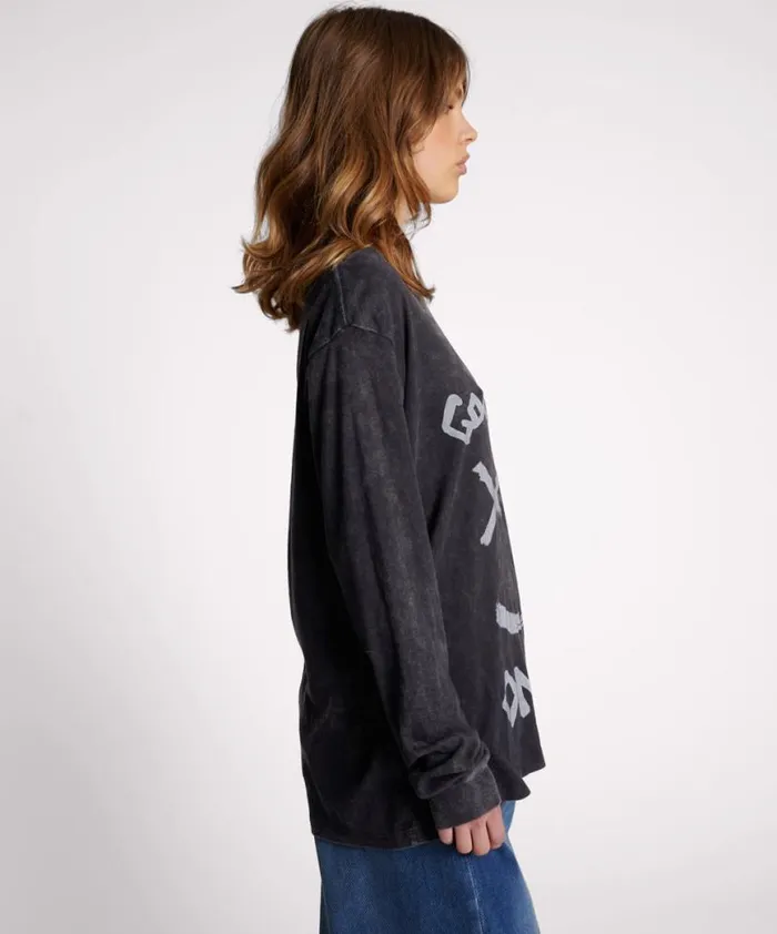 Women One Teaspoon Basic Tees GOOD VIBES ONLY LONG SLEEVE TEE Women One Teaspoon Basic Tees GOOD VIBES ONLY LONG SLEEVE TEE