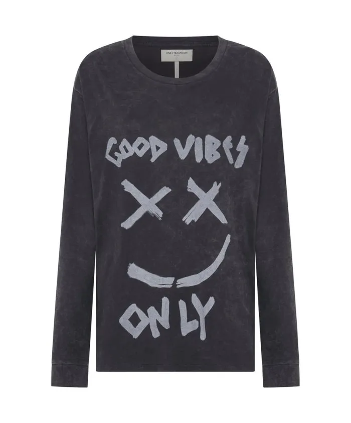 Women One Teaspoon Basic Tees GOOD VIBES ONLY LONG SLEEVE TEE Women One Teaspoon Basic Tees GOOD VIBES ONLY LONG SLEEVE TEE