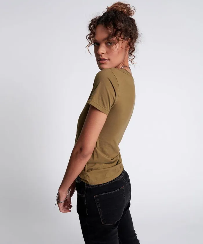 Women One Teaspoon Basic Tees KHAKI BOWER BIRD ORGANIC FITTED TEE Women One Teaspoon Basic Tees KHAKI BOWER BIRD ORGANIC FITTED TEE