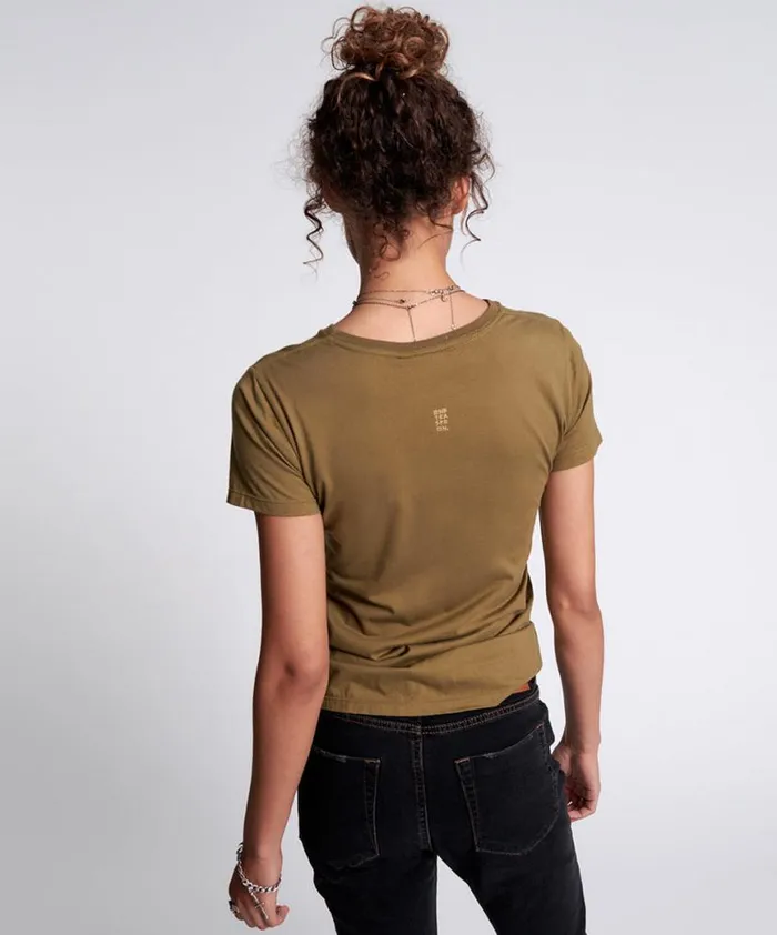 Women One Teaspoon Basic Tees KHAKI BOWER BIRD ORGANIC FITTED TEE Women One Teaspoon Basic Tees KHAKI BOWER BIRD ORGANIC FITTED TEE