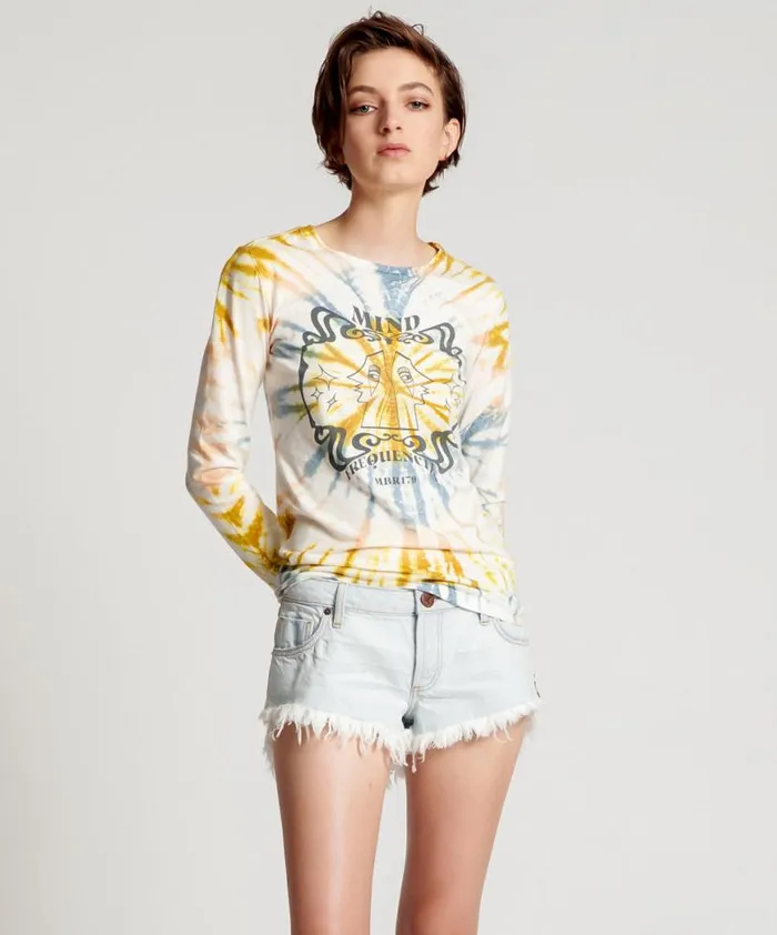 Women One Teaspoon Basic Tees MOBLACK MIND FREQUENCIES FITTED FERN LONGSLEEVE TE