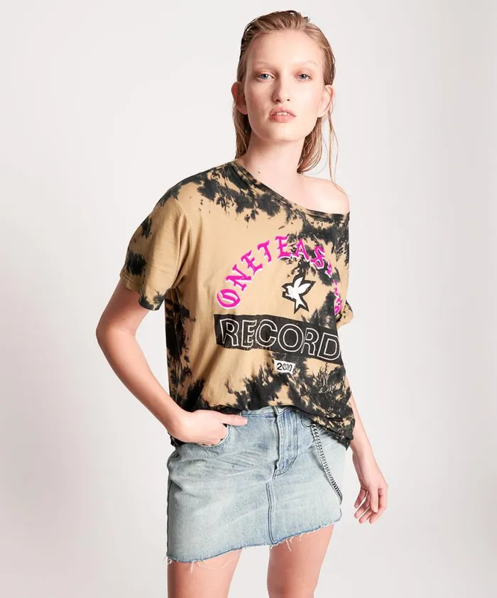 Women One Teaspoon Basic Tees OT RECORDS TIE DYED BOYFRIEND TEE