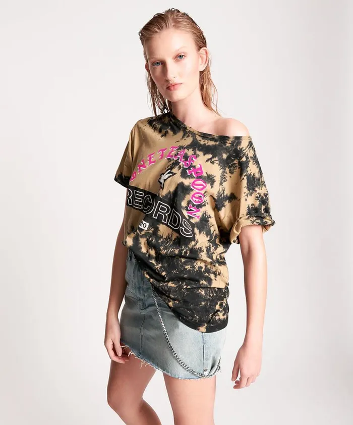 Women One Teaspoon Basic Tees OT RECORDS TIE DYED BOYFRIEND TEE Women One Teaspoon Basic Tees OT RECORDS TIE DYED BOYFRIEND TEE