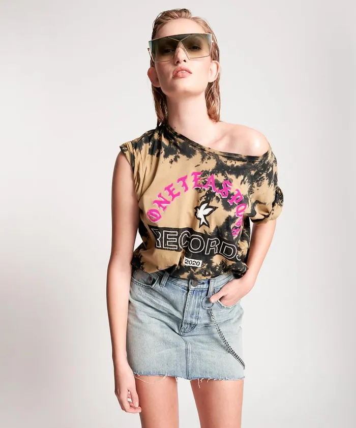Women One Teaspoon Basic Tees OT RECORDS TIE DYED BOYFRIEND TEE Women One Teaspoon Basic Tees OT RECORDS TIE DYED BOYFRIEND TEE