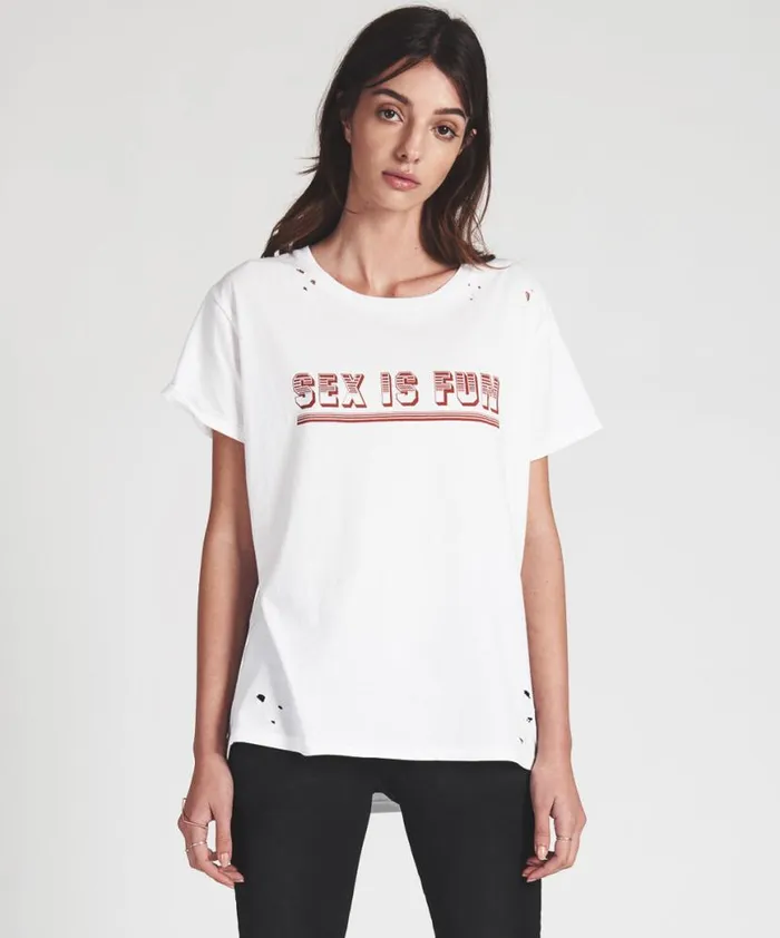 Women One Teaspoon Basic Tees SEX INFUSED TEE WHITE