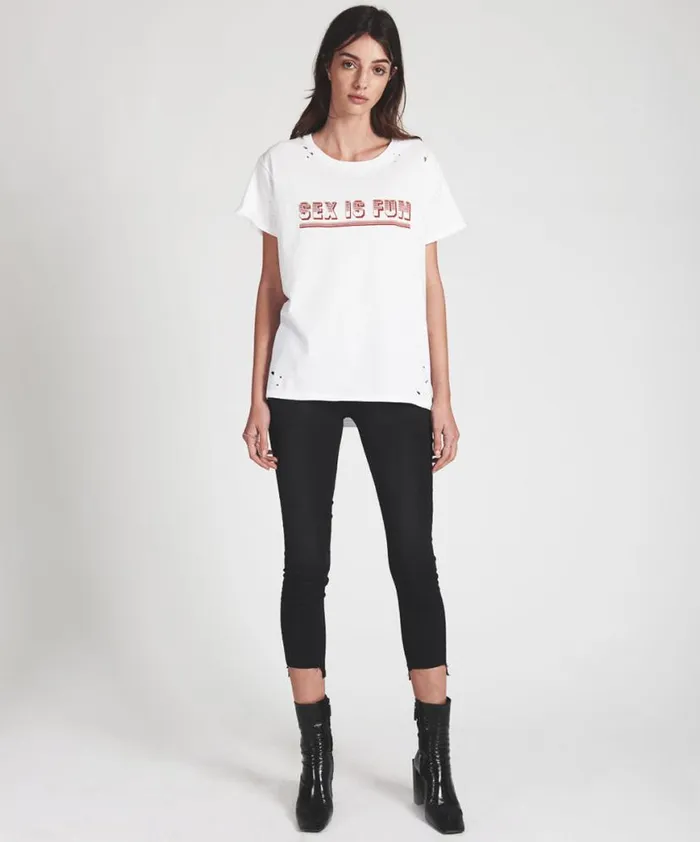 Women One Teaspoon Basic Tees SEX INFUSED TEE WHITE Women One Teaspoon Basic Tees SEX INFUSED TEE WHITE