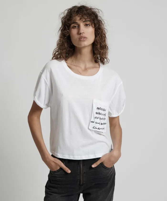 Women One Teaspoon Basic Tees UPSIZED REBEL POCKET TEE
