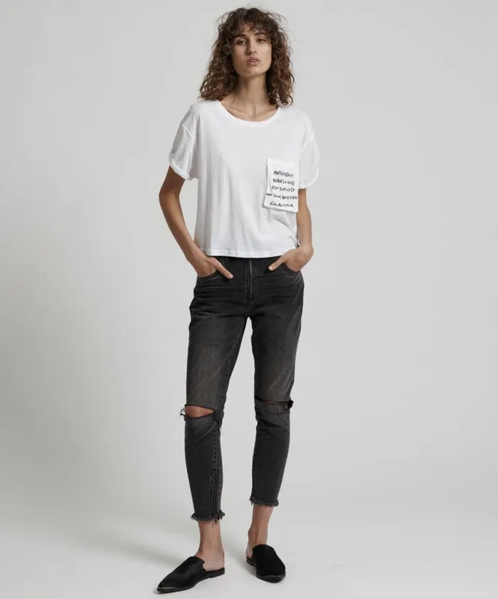 Women One Teaspoon Basic Tees UPSIZED REBEL POCKET TEE
