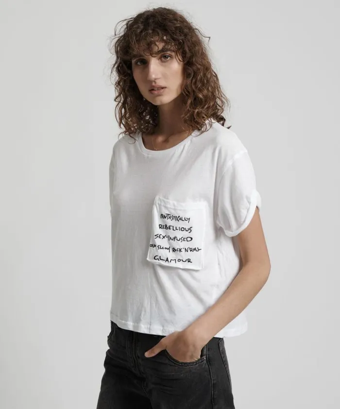 Women One Teaspoon Basic Tees UPSIZED REBEL POCKET TEE
