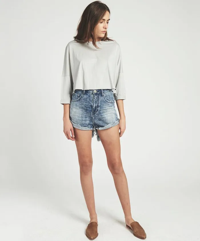 Women One Teaspoon Basic Tees VISION SUPIMA 34 SLEEVE TEE