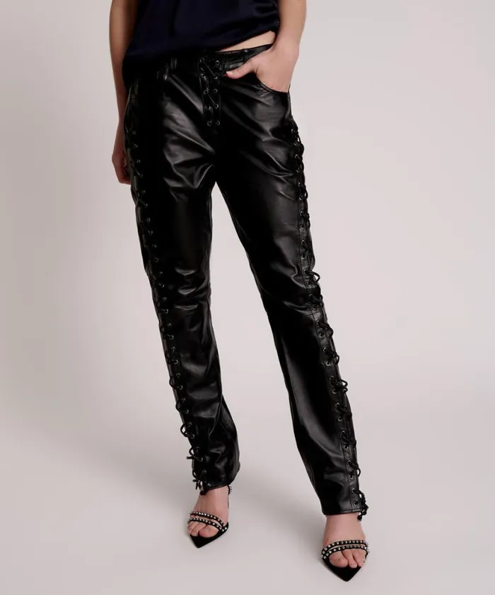 Women One Teaspoon Bottoms BLACKLIGHT LEATHER LACE UP PANTS Women One Teaspoon Bottoms BLACKLIGHT LEATHER LACE UP PANTS