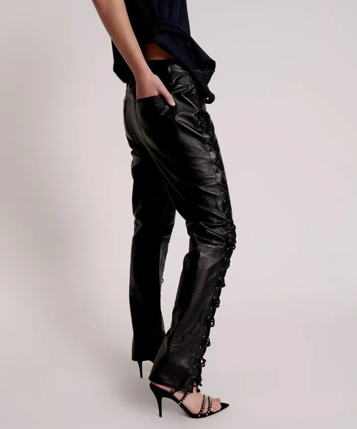 Women One Teaspoon Bottoms BLACKLIGHT LEATHER LACE UP PANTS Women One Teaspoon Bottoms BLACKLIGHT LEATHER LACE UP PANTS