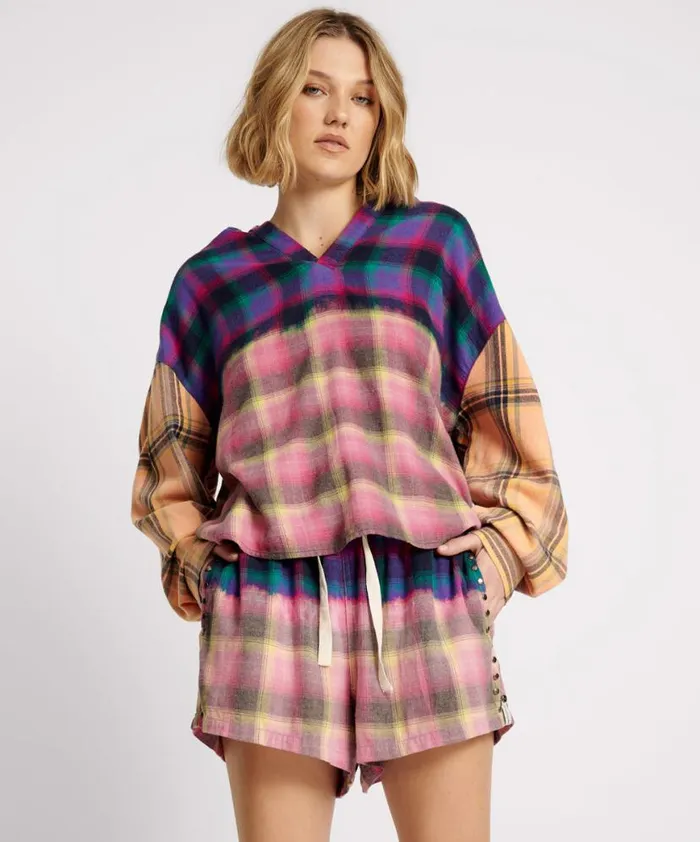 Women One Teaspoon Bottoms BLEACHED FLANNEL STUDDED BOXER SHORTS Women One Teaspoon Bottoms BLEACHED FLANNEL STUDDED BOXER SHORTS