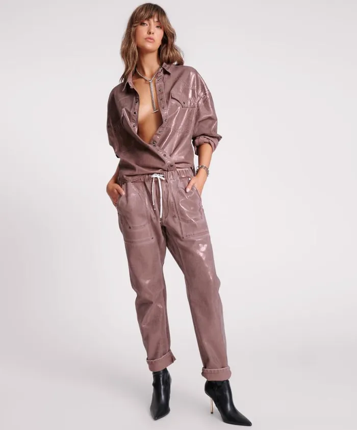 Women One Teaspoon Bottoms BRONZED CHOCOLATE SHABBIES DRAWSTRING DENIM JEANS