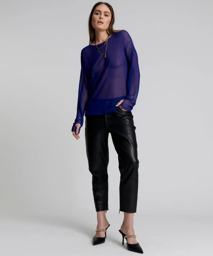 Women One Teaspoon Bottoms BROOKLYN CROPPED LEATHER BOYFRIEND PANT