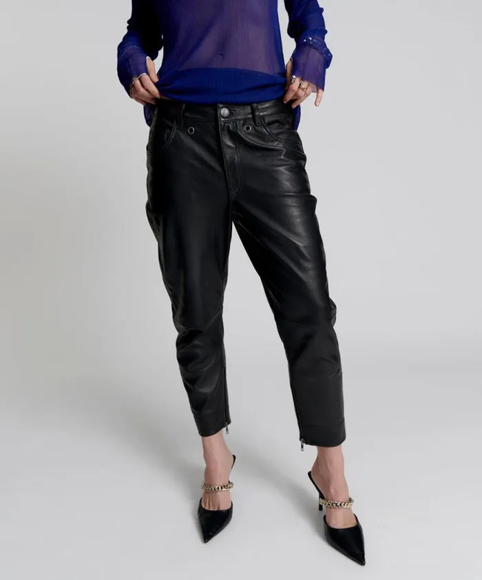 Women One Teaspoon Bottoms BROOKLYN CROPPED LEATHER BOYFRIEND PANT Women One Teaspoon Bottoms BROOKLYN CROPPED LEATHER BOYFRIEND PANT