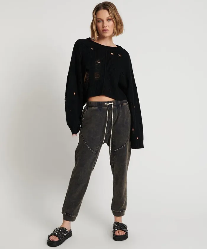Women One Teaspoon Bottoms CHARCOAL STUDDED TRACKPANTS