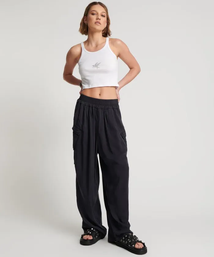 Women One Teaspoon Bottoms CHARCOAL TENCEL ZIPPED PARACHUTE PANTS