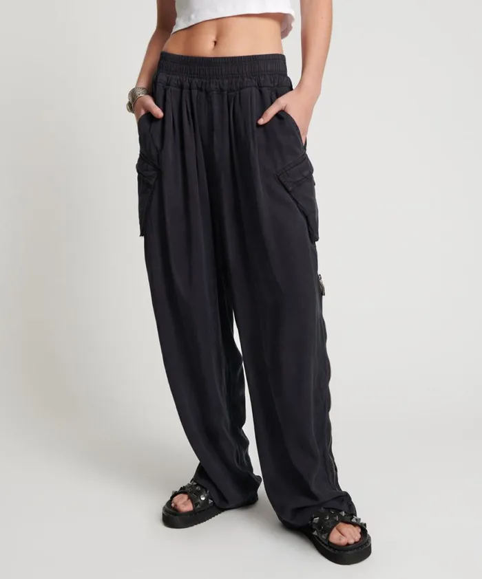 Women One Teaspoon Bottoms CHARCOAL TENCEL ZIPPED PARACHUTE PANTS Women One Teaspoon Bottoms CHARCOAL TENCEL ZIPPED PARACHUTE PANTS