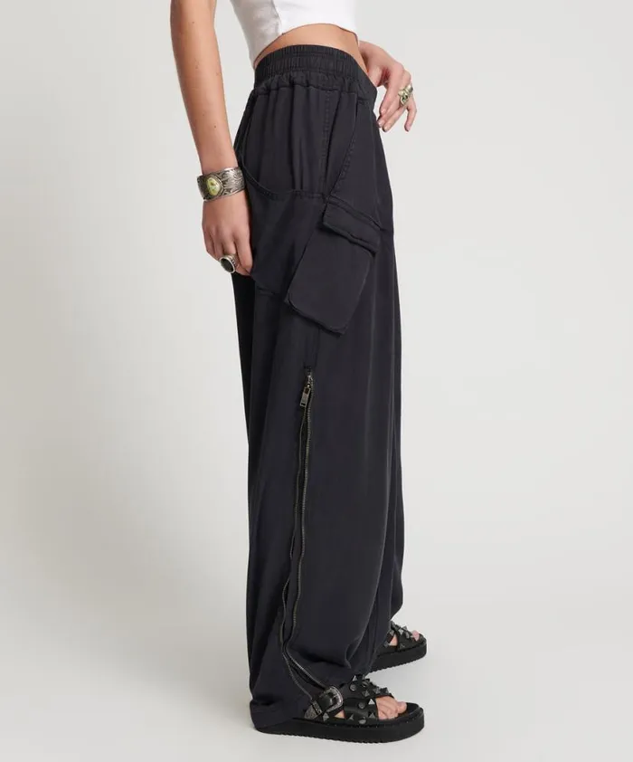 Women One Teaspoon Bottoms CHARCOAL TENCEL ZIPPED PARACHUTE PANTS Women One Teaspoon Bottoms CHARCOAL TENCEL ZIPPED PARACHUTE PANTS