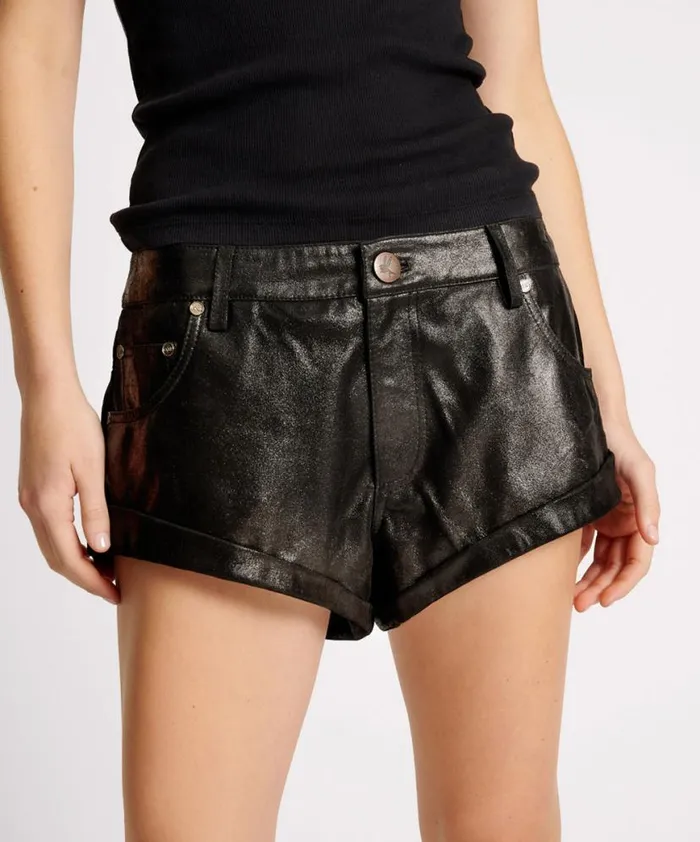 Women One Teaspoon Bottoms COATED BLACK LEATHER BANDITS SHORTS Women One Teaspoon Bottoms COATED BLACK LEATHER BANDITS SHORTS