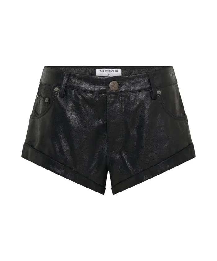 Women One Teaspoon Bottoms COATED BLACK LEATHER BANDITS SHORTS Women One Teaspoon Bottoms COATED BLACK LEATHER BANDITS SHORTS
