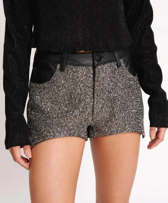 Women One Teaspoon Bottoms CRUSHED CRYSTAL LEATHER LE WOLVES SHORTS Women One Teaspoon Bottoms CRUSHED CRYSTAL LEATHER LE WOLVES SHORTS