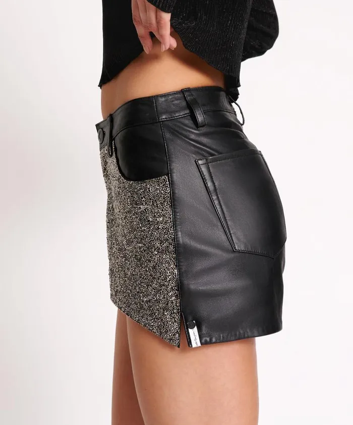 Women One Teaspoon Bottoms CRUSHED CRYSTAL LEATHER LE WOLVES SHORTS Women One Teaspoon Bottoms CRUSHED CRYSTAL LEATHER LE WOLVES SHORTS