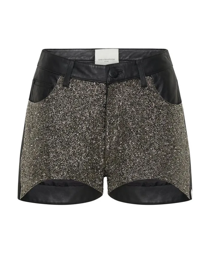 Women One Teaspoon Bottoms CRUSHED CRYSTAL LEATHER LE WOLVES SHORTS Women One Teaspoon Bottoms CRUSHED CRYSTAL LEATHER LE WOLVES SHORTS
