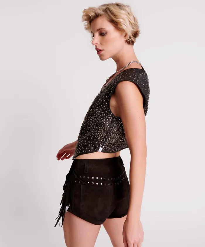 Women One Teaspoon Bottoms GOTHIC RODEO FRINGED SUEDE STUDDED BANDITS LOW WAIST SHORTS Women One Teaspoon Bottoms GOTHIC RODEO FRINGED SUEDE STUDDED BANDITS LOW WAIST SHORTS