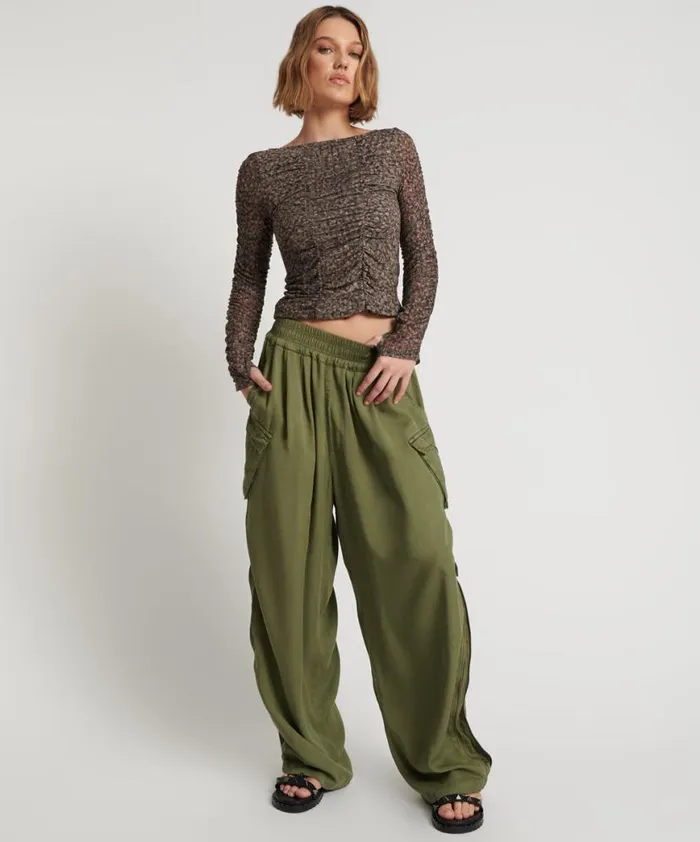 Women One Teaspoon Bottoms KHAKI TENCEL PARACHUTE PANTS