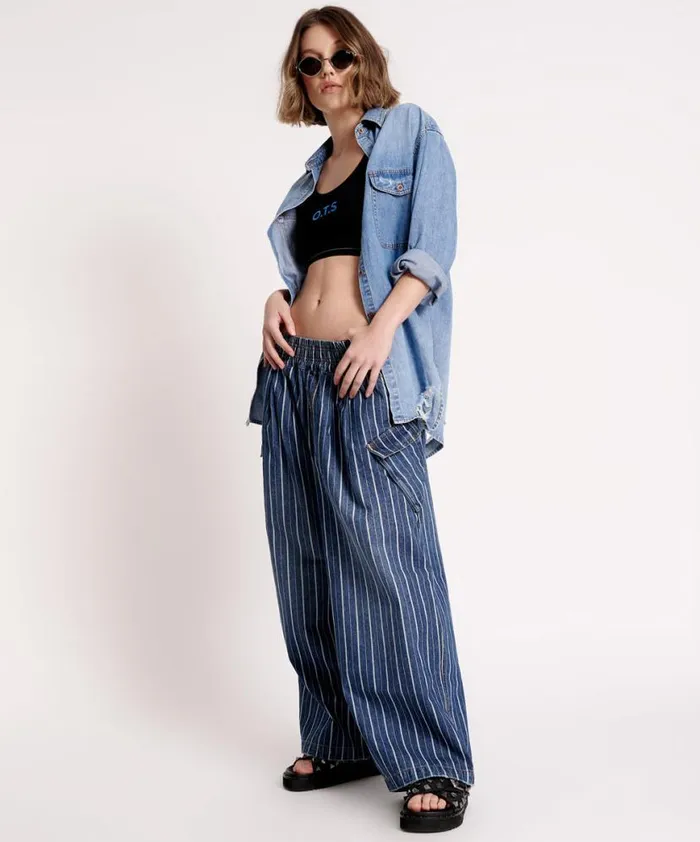 Women One Teaspoon Bottoms LE STRIPE PARACHUTE PANTS