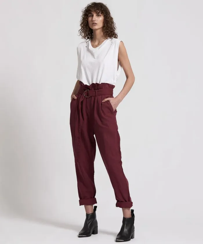 Women One Teaspoon Bottoms OXBLOOD LINEN HIGH WAIST SOHO PANTS