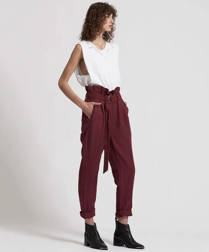 Women One Teaspoon Bottoms OXBLOOD LINEN HIGH WAIST SOHO PANTS Women One Teaspoon Bottoms OXBLOOD LINEN HIGH WAIST SOHO PANTS