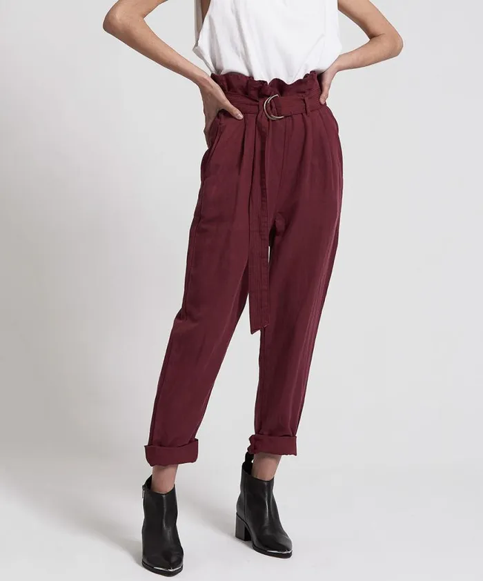 Women One Teaspoon Bottoms OXBLOOD LINEN HIGH WAIST SOHO PANTS Women One Teaspoon Bottoms OXBLOOD LINEN HIGH WAIST SOHO PANTS