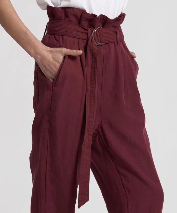 Women One Teaspoon Bottoms OXBLOOD LINEN HIGH WAIST SOHO PANTS Women One Teaspoon Bottoms OXBLOOD LINEN HIGH WAIST SOHO PANTS