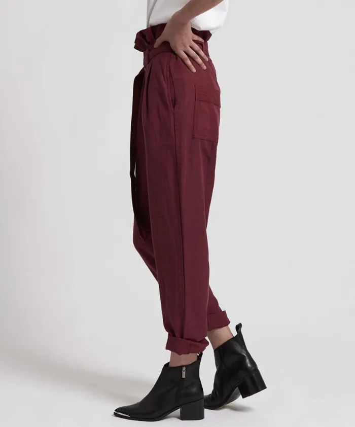 Women One Teaspoon Bottoms OXBLOOD LINEN HIGH WAIST SOHO PANTS Women One Teaspoon Bottoms OXBLOOD LINEN HIGH WAIST SOHO PANTS