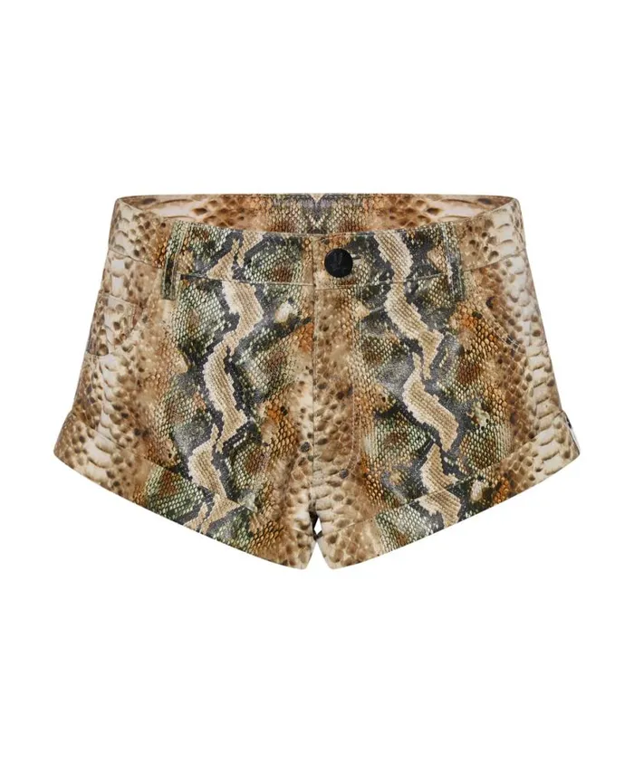 Women One Teaspoon Bottoms PALE SNAKE LEATHER BANDITS SHORTS Women One Teaspoon Bottoms PALE SNAKE LEATHER BANDITS SHORTS