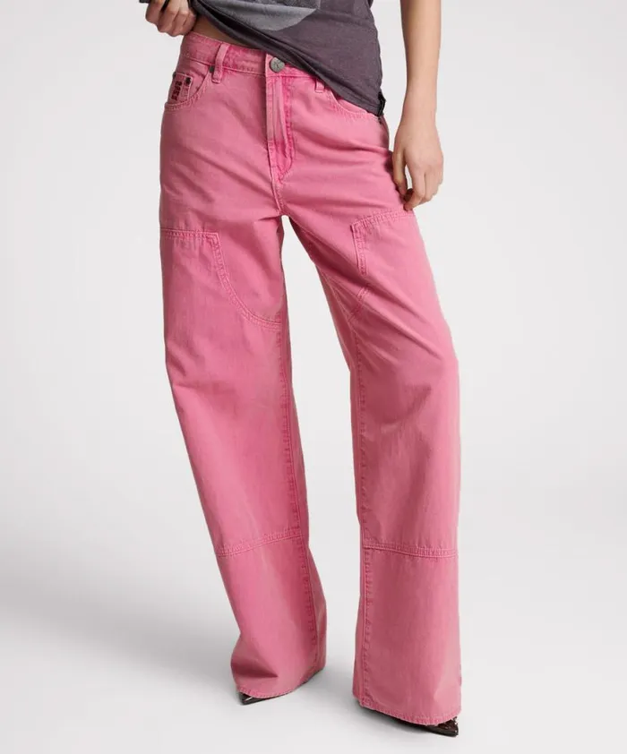 Women One Teaspoon Bottoms PINK FLAMBE CANVAS JACKSON MID WAIST WIDE LEG PANT Women One Teaspoon Bottoms PINK FLAMBE CANVAS JACKSON MID WAIST WIDE LEG PANT