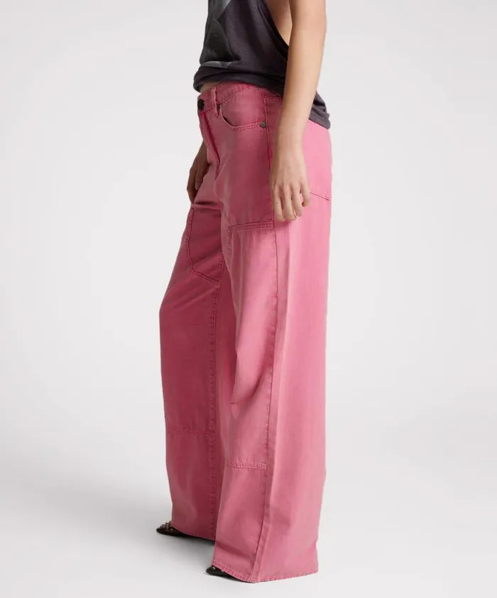 Women One Teaspoon Bottoms PINK FLAMBE CANVAS JACKSON MID WAIST WIDE LEG PANT Women One Teaspoon Bottoms PINK FLAMBE CANVAS JACKSON MID WAIST WIDE LEG PANT