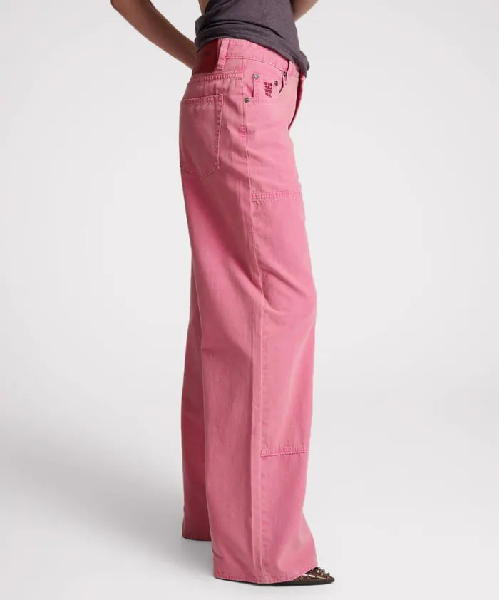 Women One Teaspoon Bottoms PINK FLAMBE CANVAS JACKSON MID WAIST WIDE LEG PANT Women One Teaspoon Bottoms PINK FLAMBE CANVAS JACKSON MID WAIST WIDE LEG PANT