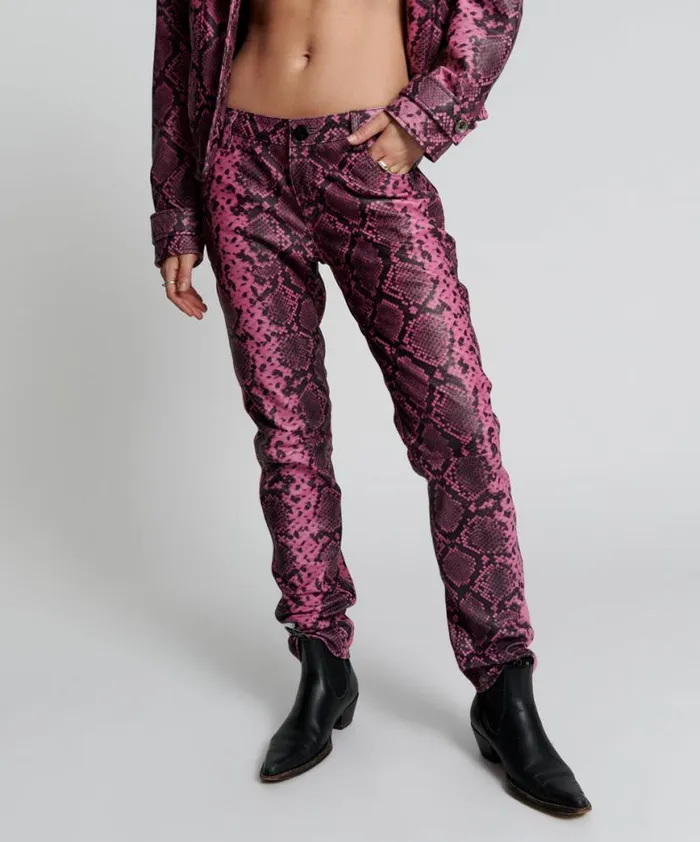 Women One Teaspoon Bottoms PINK PYTHON LEATHER PANTS