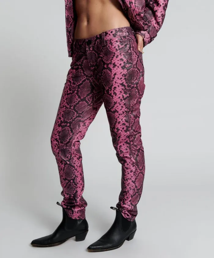 Women One Teaspoon Bottoms PINK PYTHON LEATHER PANTS