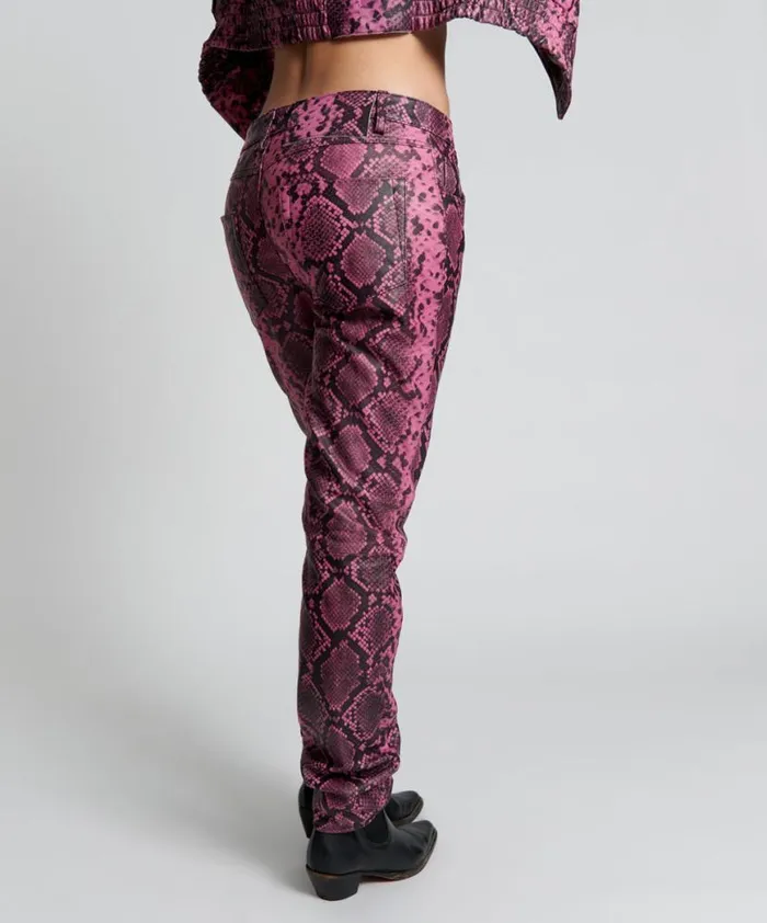 Women One Teaspoon Bottoms PINK PYTHON LEATHER PANTS