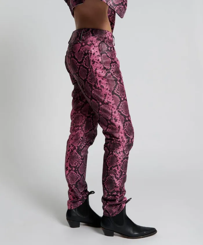 Women One Teaspoon Bottoms PINK PYTHON LEATHER PANTS