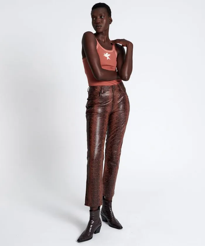 Women One Teaspoon Bottoms PYTHON LEATHER TRUCKER PANTS
