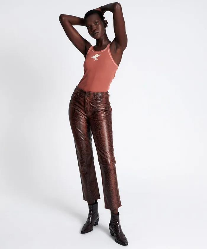 Women One Teaspoon Bottoms PYTHON LEATHER TRUCKER PANTS Women One Teaspoon Bottoms PYTHON LEATHER TRUCKER PANTS